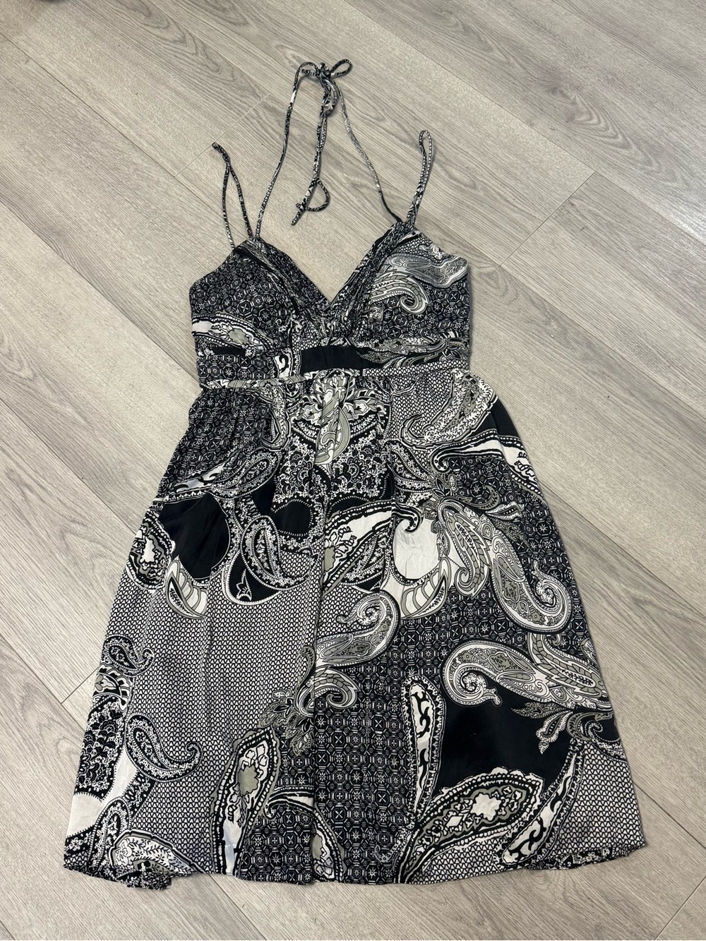100% Silk OC by OC Paisley Print Summer Dress - Black & White